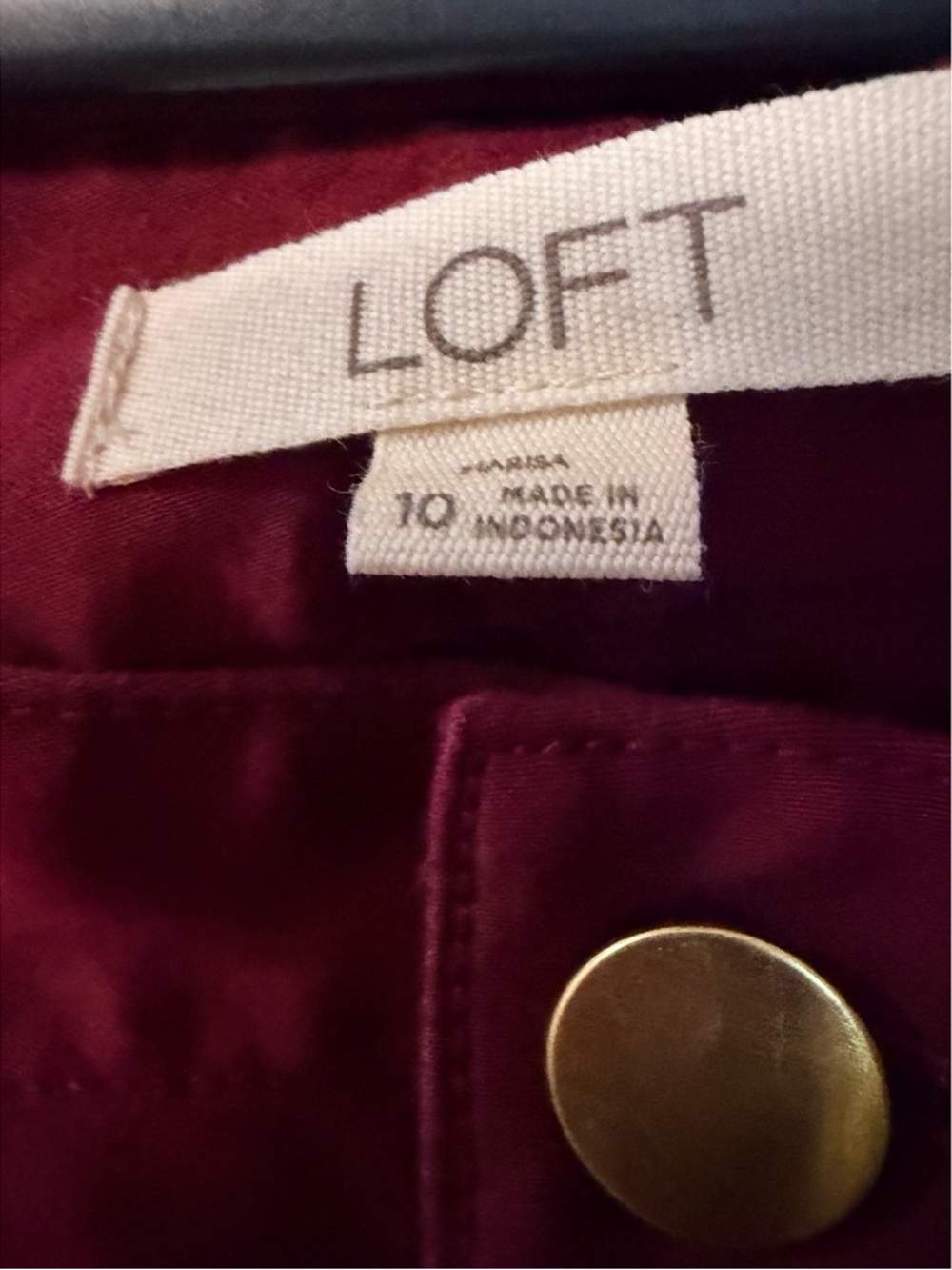 LOFT Women's Skinny Pants in Deep Wine with Gold Zippers - Picture 3 of 5